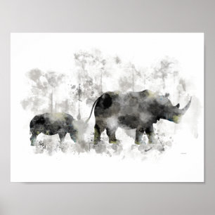 RHINO AND BABY POSTER