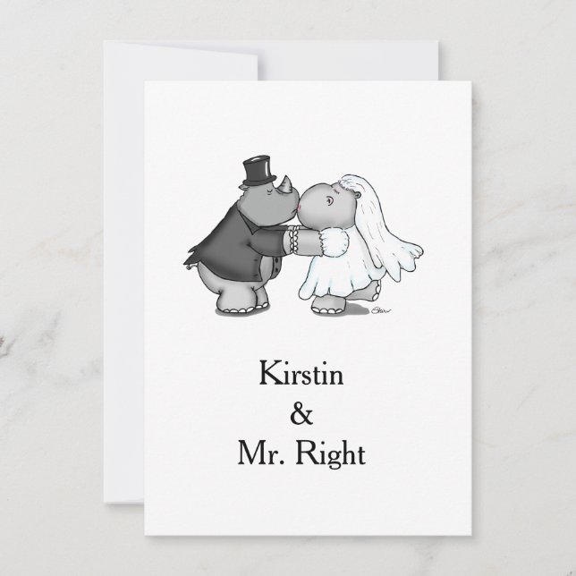 Rhino and Hippo Wedding Invitation (Front)