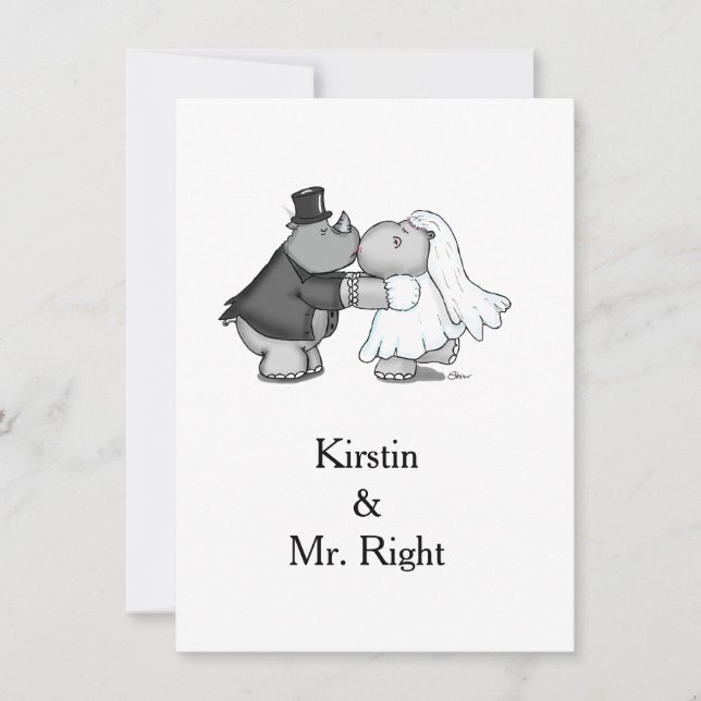 Rhino and Hippo Wedding Invitation (Front)