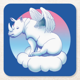 Rhino Angel - Rhinoceros Conservation Awareness Square Paper Coaster
