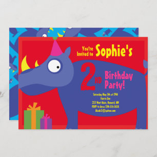 Rhino Animal Kid's Birthday Party Invitations