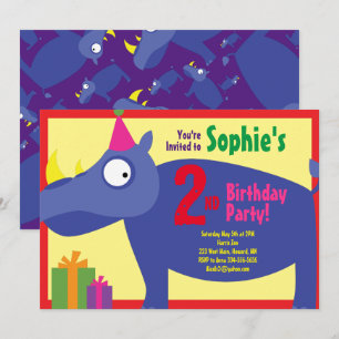 Rhino Animal Kid's Birthday Party Invitations