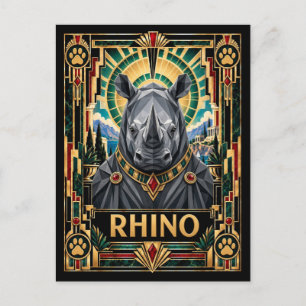 Rhino, Art Deco Wildlife Postcard