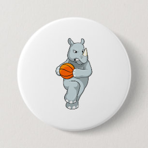 Rhino as Basketball player with Basketball 7.5 Cm Round Badge