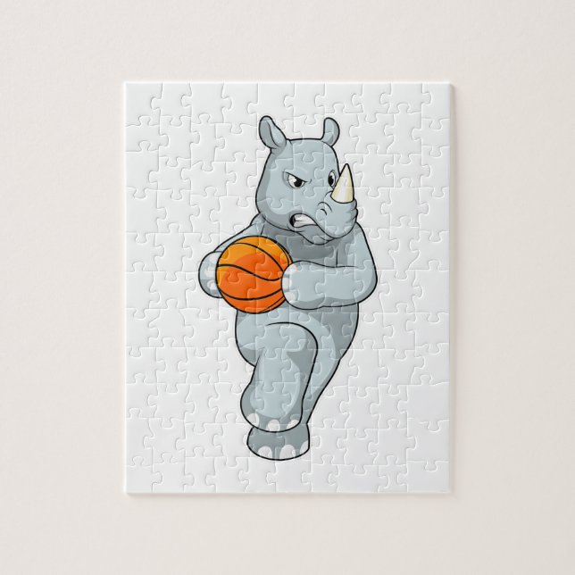 Rhino as Basketball player with Basketball Jigsaw Puzzle (Vertical)
