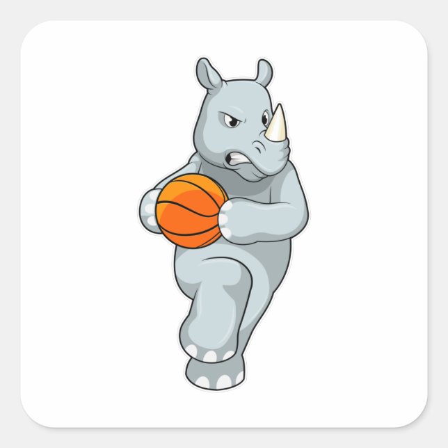 Rhino as Basketball player with Basketball Square Sticker (Front)
