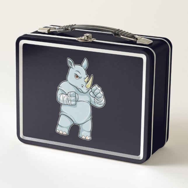 Rhino as Boxer at Boxing Metal Lunch Box (Front)