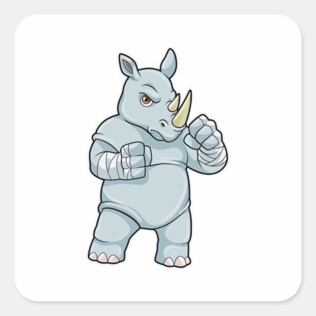 Rhino as Boxer at Boxing Square Sticker (Front)