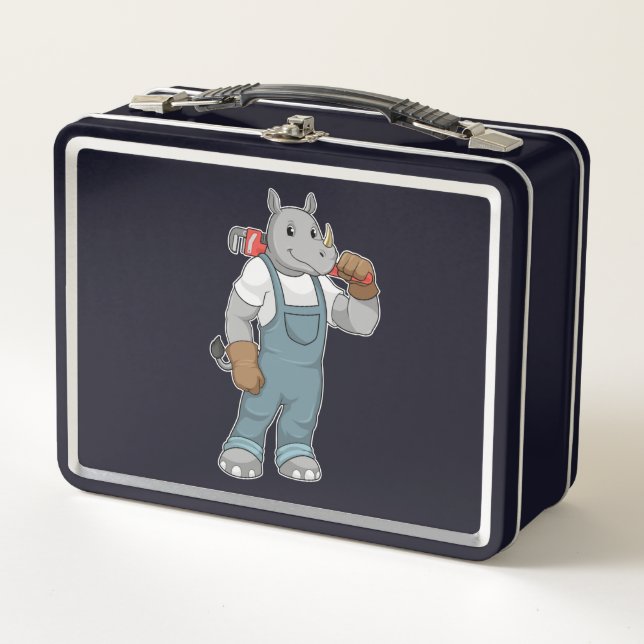 Rhino as Handyman with Water pump pliers Metal Lunch Box (Front)