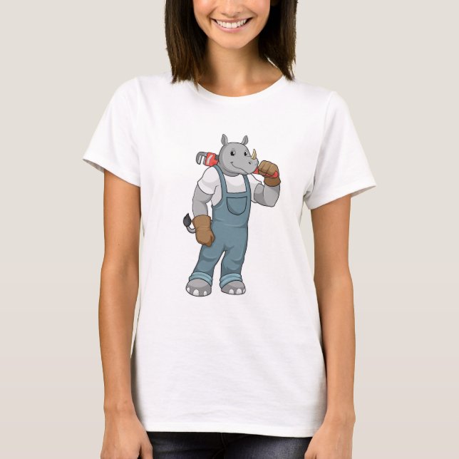 Rhino as Handyman with Water pump pliers T-Shirt (Front)