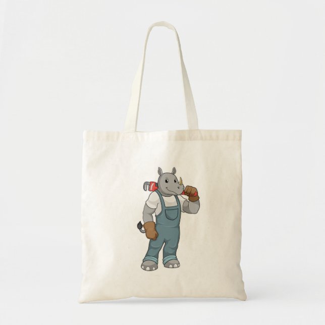 Rhino as Handyman with Water pump pliers Tote Bag (Front)