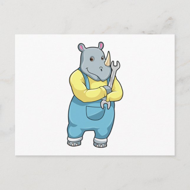 Rhino as Mechanic with Wrench Postcard (Front)