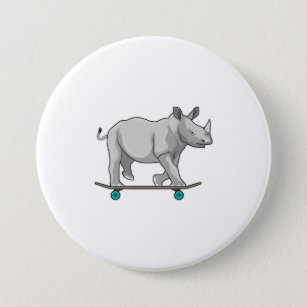 Rhino as Skater with Skateboard 7.5 Cm Round Badge