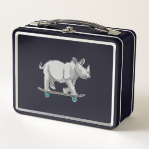 Rhino as Skater with Skateboard Metal Lunch Box