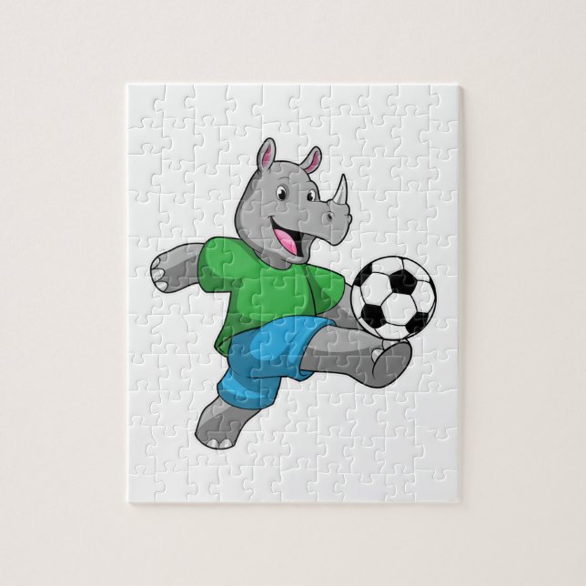 Rhino as Soccer player with Soccer Jigsaw Puzzle (Vertical)