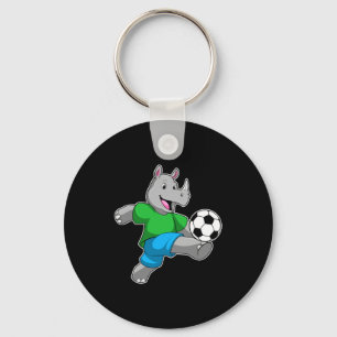 Rhino As Soccer Player With Soccer T Shirt Key Ring