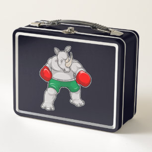 Rhino at Boxing with Boxing gloves Metal Lunch Box
