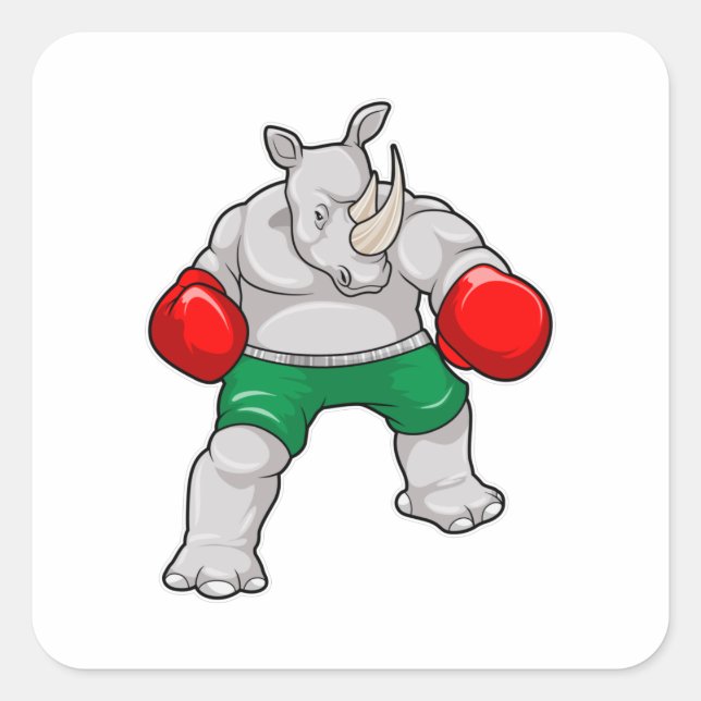 Rhino at Boxing with Boxing gloves Square Sticker (Front)