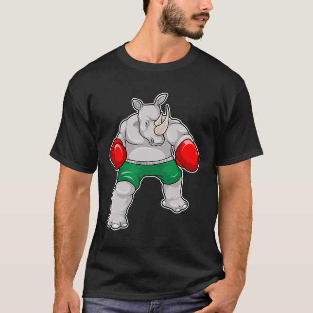 Rhino at Boxing with Boxing gloves T-Shirt (Front)