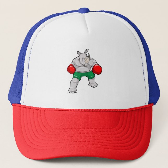 Rhino at Boxing with Boxing gloves Trucker Hat (Front)