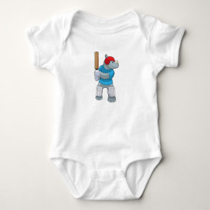 Rhino at Cricket with Cricket bat Baby Bodysuit