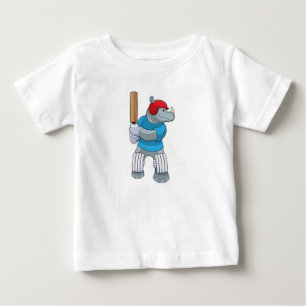 Rhino at Cricket with Cricket bat Baby T-Shirt