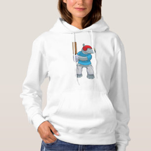 Rhino at Cricket with Cricket bat Hoodie