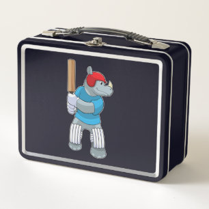 Rhino at Cricket with Cricket bat Metal Lunch Box