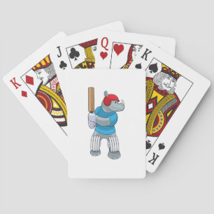 Rhino at Cricket with Cricket bat Playing Cards