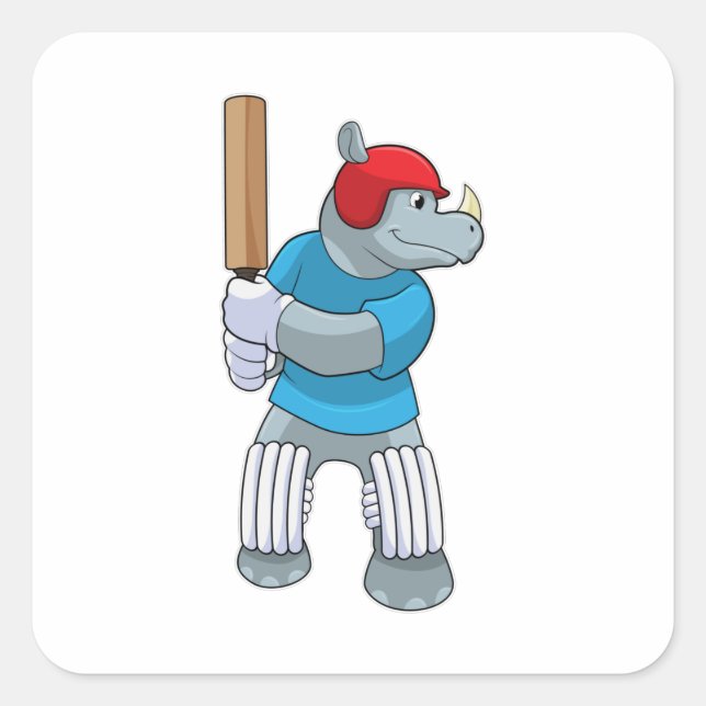 Rhino at Cricket with Cricket bat Square Sticker (Front)