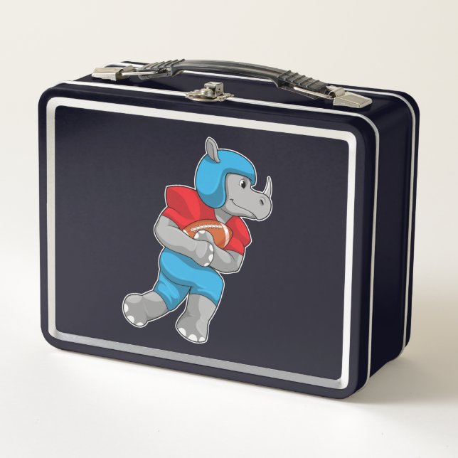 Rhino at Football Sports Metal Lunch Box (Front)