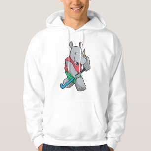 Rhino at Hockey with Hockey bat Hoodie