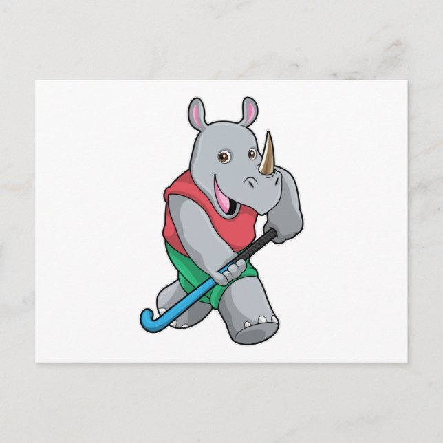 Rhino at Hockey with Hockey bat Postcard (Front)