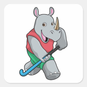 Rhino at Hockey with Hockey bat Square Sticker