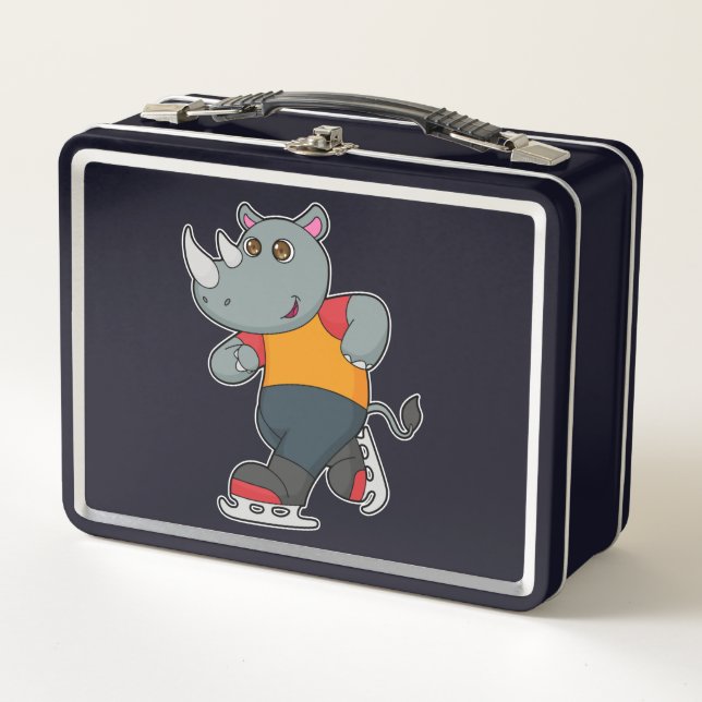 Rhino at Ice skating with Ice skates Metal Lunch Box (Front)