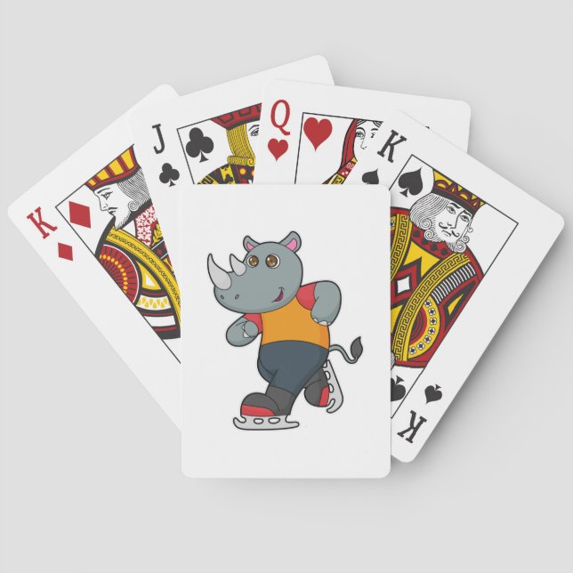 Rhino at Ice skating with Ice skates Playing Cards (Back)
