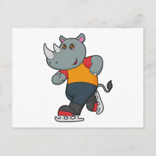 Rhino at Ice skating with Ice skates Postcard