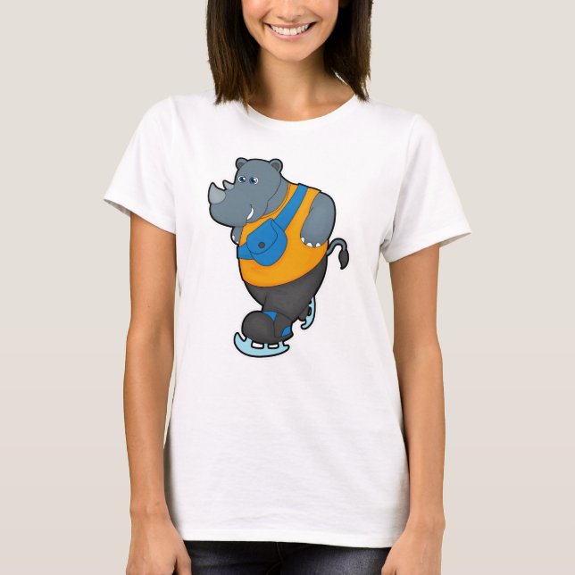Rhino at Ice skating with Sling bag T-Shirt (Front)