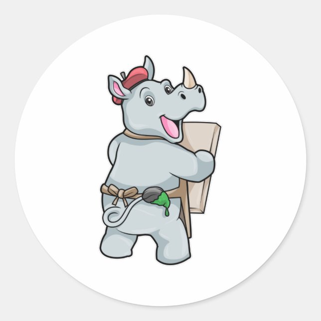 Rhino at Painting with Colours Classic Round Sticker (Front)
