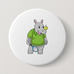 Rhino at Tennis with Tennis ball 7.5 Cm Round Badge