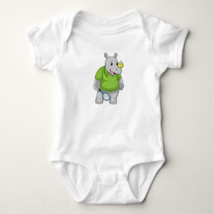 Rhino at Tennis with Tennis ball Baby Bodysuit