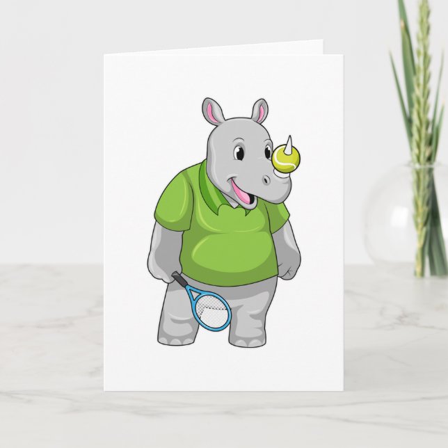 Rhino at Tennis with Tennis ball Card (Front)