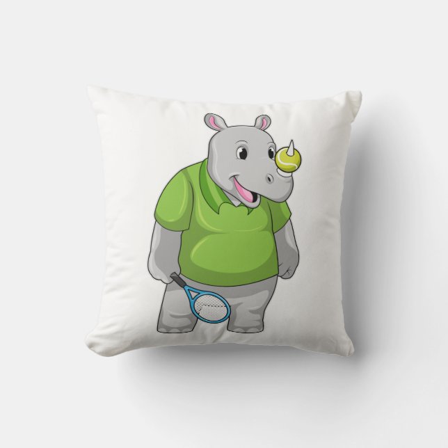 Rhino at Tennis with Tennis ball Cushion (Front)