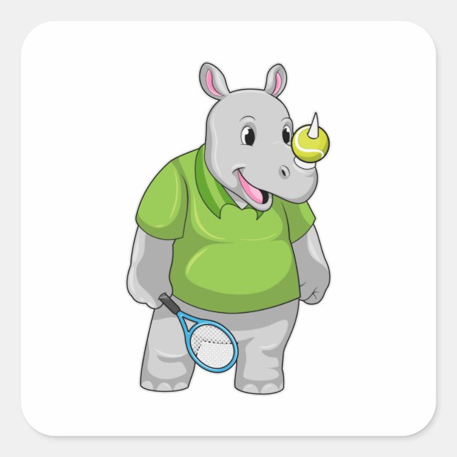 Rhino at Tennis with Tennis ball Square Sticker (Front)