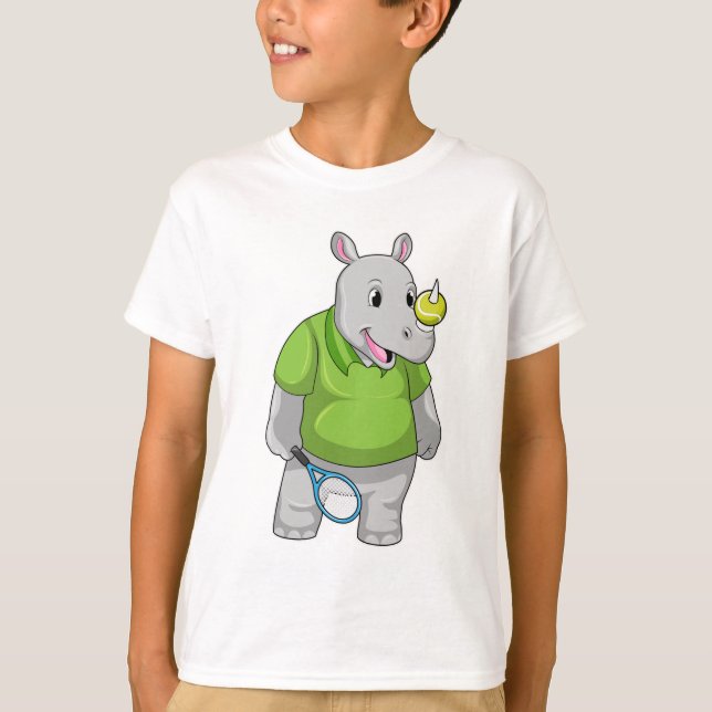 Rhino at Tennis with Tennis ball T-Shirt (Front)