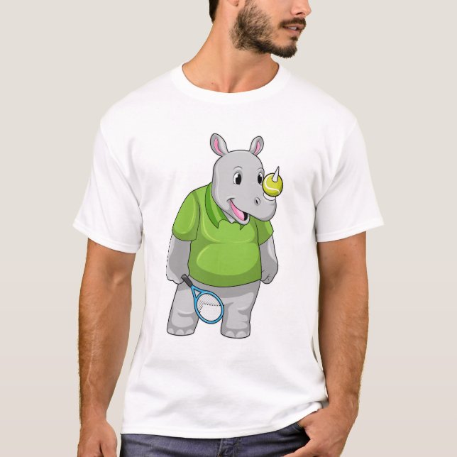 Rhino at Tennis with Tennis ball T-Shirt (Front)