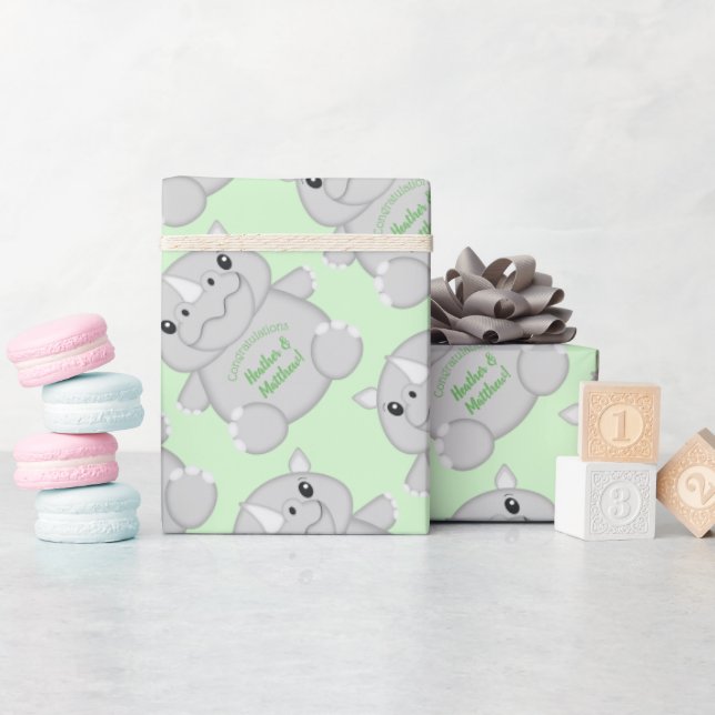 Rhino Baby Shower Green Wrapping Paper (Baby Shower)
