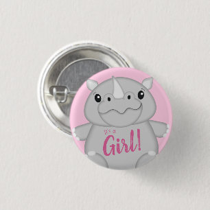 Rhino Baby Shower Pink 3 Cm Round Badge
