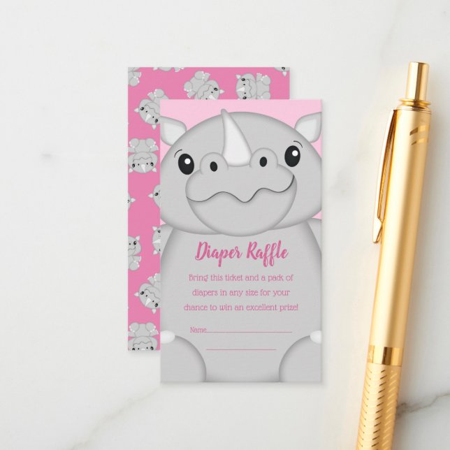 Rhino Baby Shower Pink Enclosure Card (Front/Back In Situ)