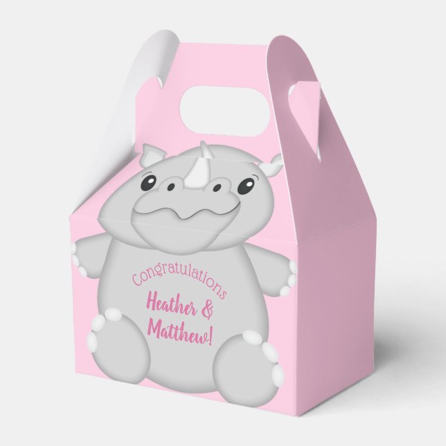 Rhino Baby Shower Pink Favour Box (Front Side)